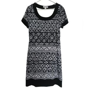Coldwater Creek Business Boho Geometric Print Black White Dress SZ Medium